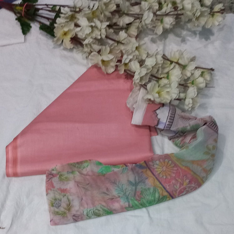 Pink Unstitched pure cotton lawn dress material office wear