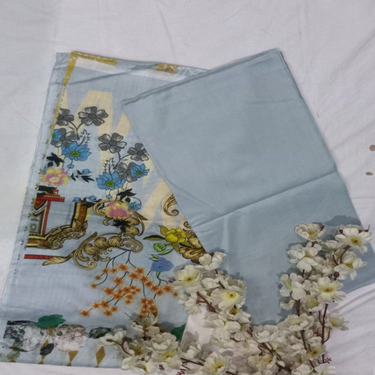 Light Blue Unstitched pure cotton lawn dress material office wear