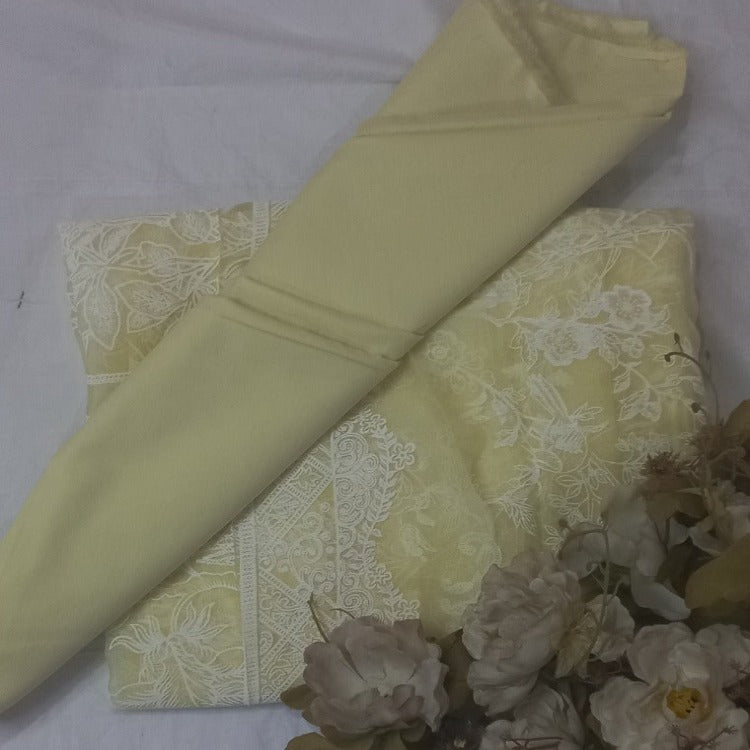 Light Yellow Unstitched pure cotton lawn dress material party wear