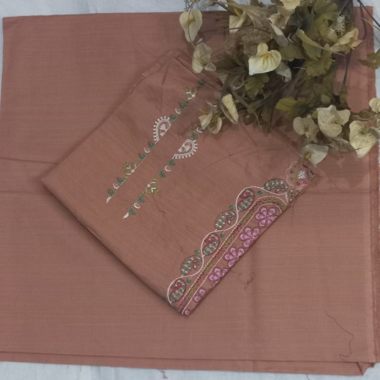 Peach Unstitched pure cotton lawn dress material wedding wear