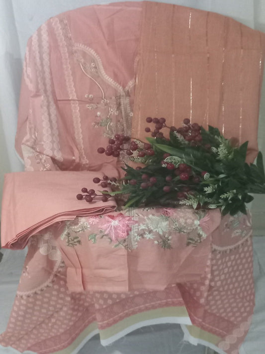  Pink pure cotton lawn dress material party wear