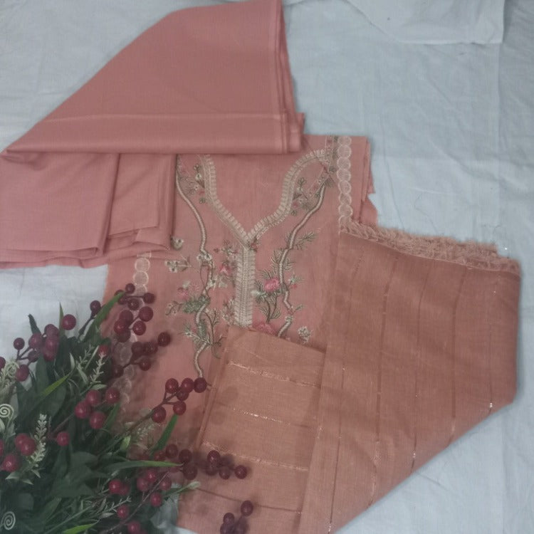  Pink pure cotton lawn dress material party wear