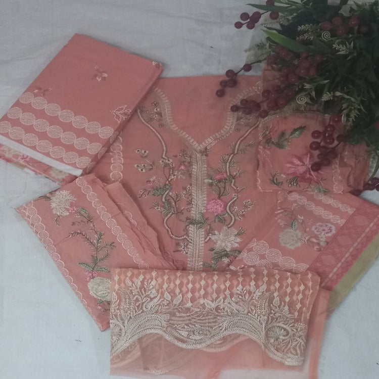  Pink pure cotton lawn dress material party wear