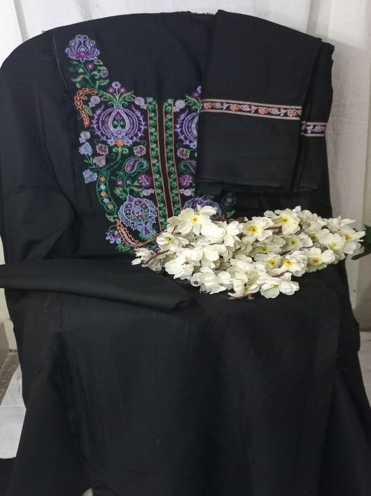 Black Unstitched pure cotton lawn dress material wedding wear