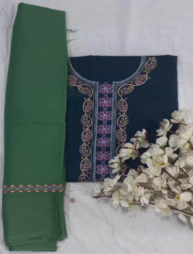 Blue  Green Unstitched pure cotton lawn dress material winter wear