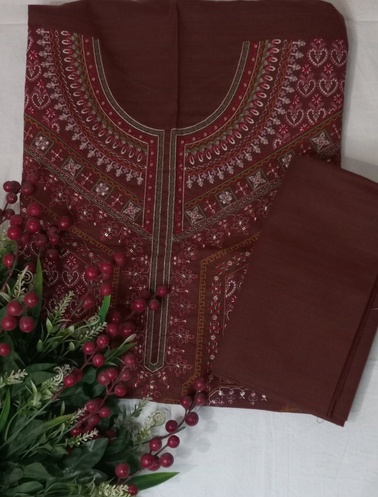 Brown Unstitched pure cotton lawn  dress wedding wear