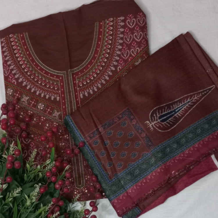 Brown Unstitched pure cotton lawn  dress material weddingwear