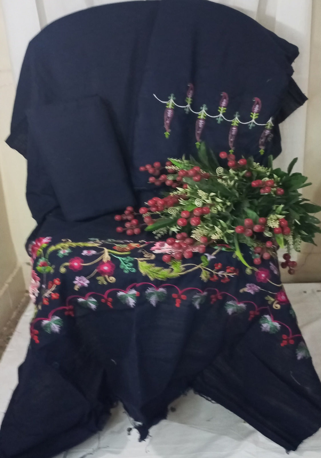 Dark Navy Blue  Unstitched pure cotton lawn dress material winter wear