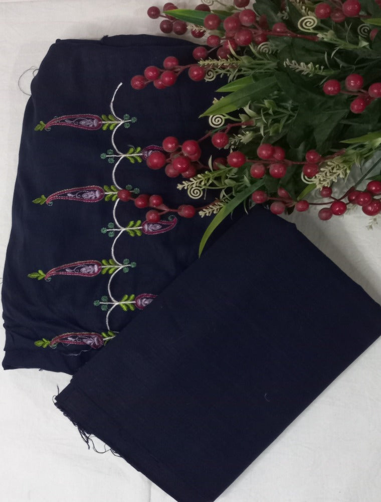 Dark Navy Blue  Unstitched pure cotton lawn dress material winter wear