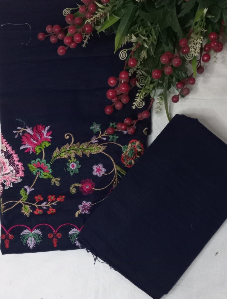 Dark Navy Blue  Unstitched pure cotton lawn dress material winter wear