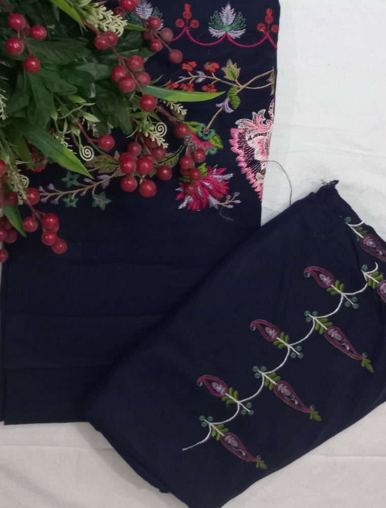 Dark Navy Blue  Unstitched pure cotton lawn dress material winter wear