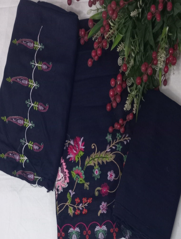 Dark Navy Blue  Unstitched pure cotton lawn dress material winter wear