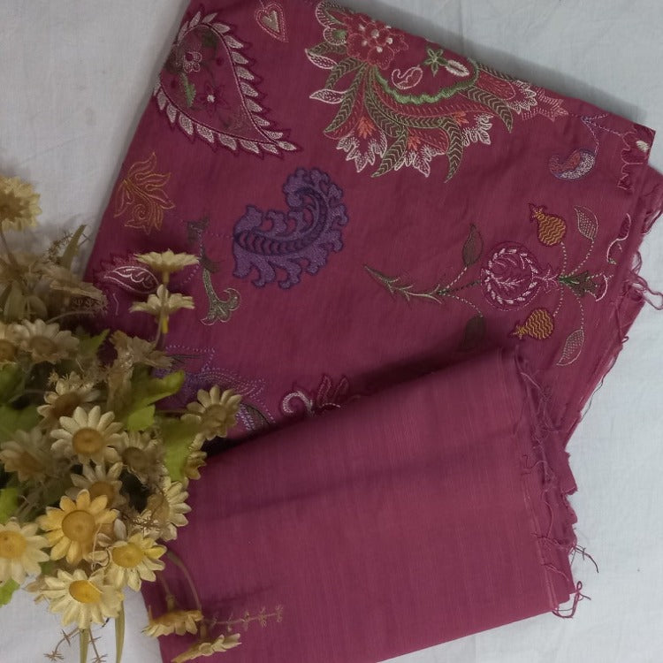 Dark Pink  Unstitched pure cotton lawn  dress material weddin wear