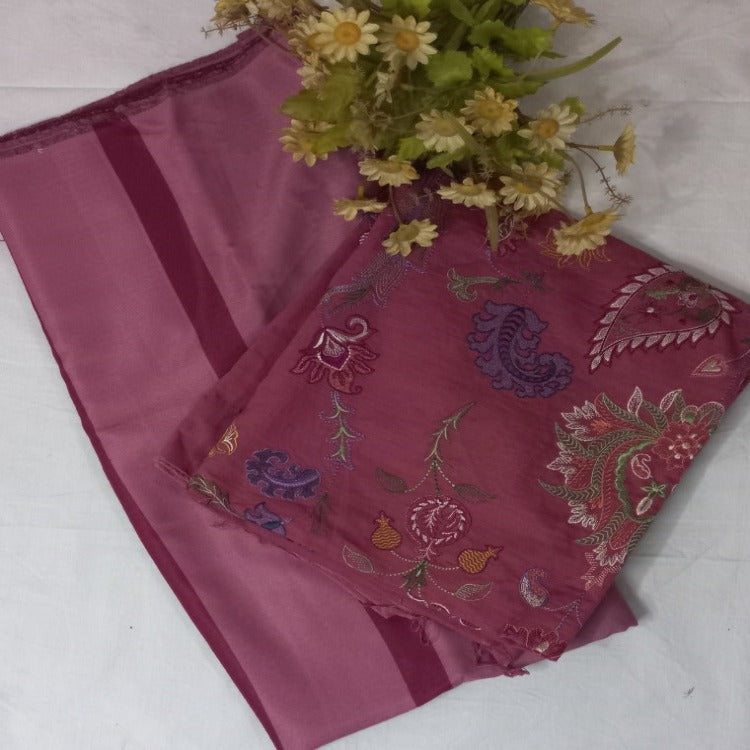 Dark Pink  Unstitched pure cotton lawn  dress material wedding wear