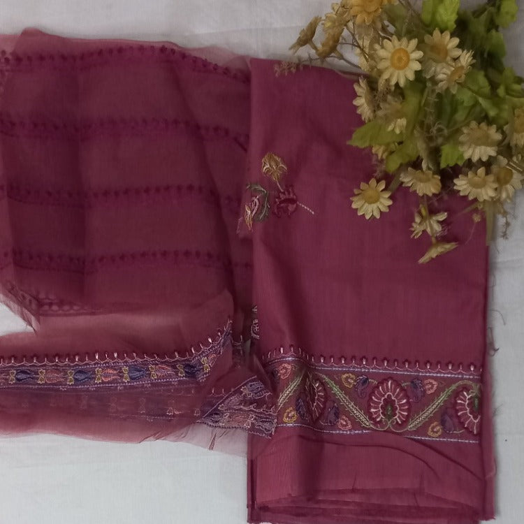 Dark Pink  Unstitched pure cotton lawn  dress material wedding wear