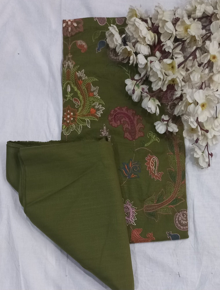 Green Unstitched pure cotton lawn dress material wedding wear