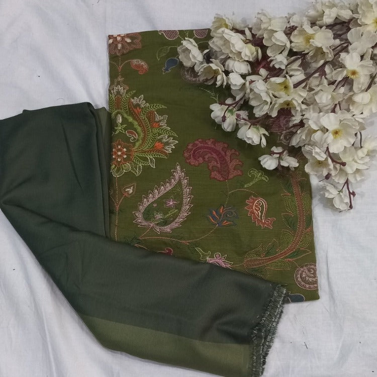 Green Unstitched pure cotton lawn dress material wedding  wear