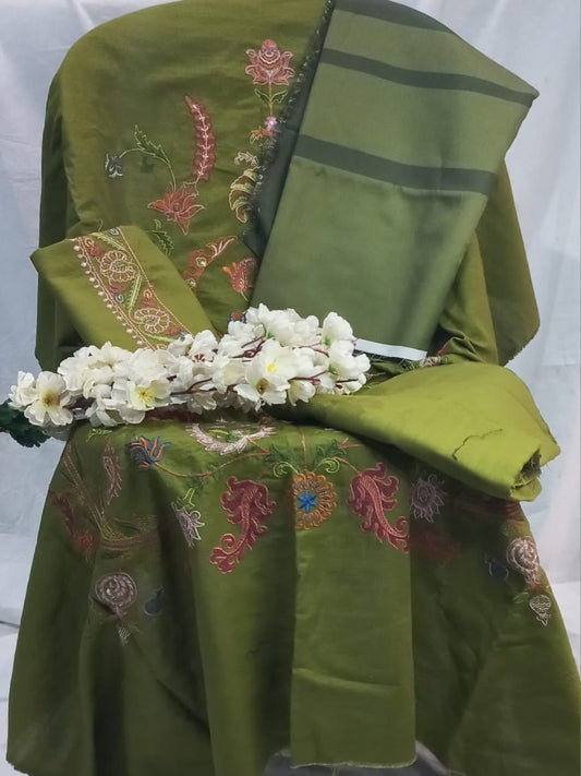 Green Unstitched pure cotton lawn dress material wedding wear