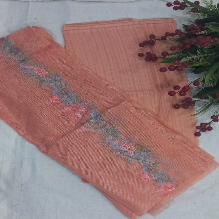 Peach Unstitched pure cotton lawn dress material party wear